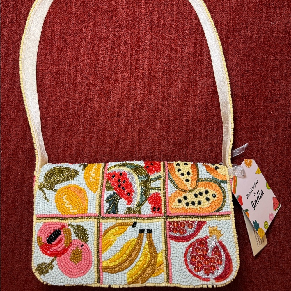 NWT Made in India Tropical Summer Spring Vacation Fruit Drinks Beaded Bag